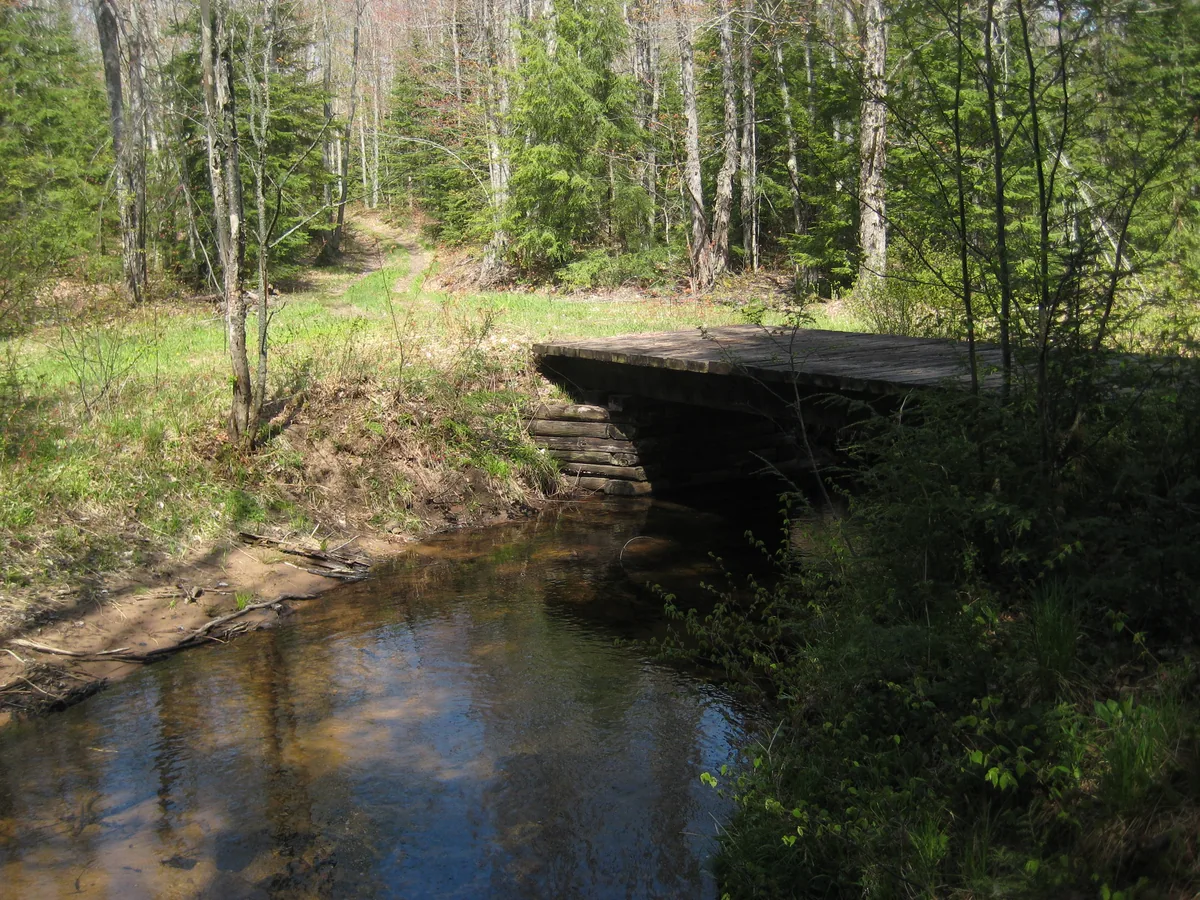 Wooden bridge over a wide river