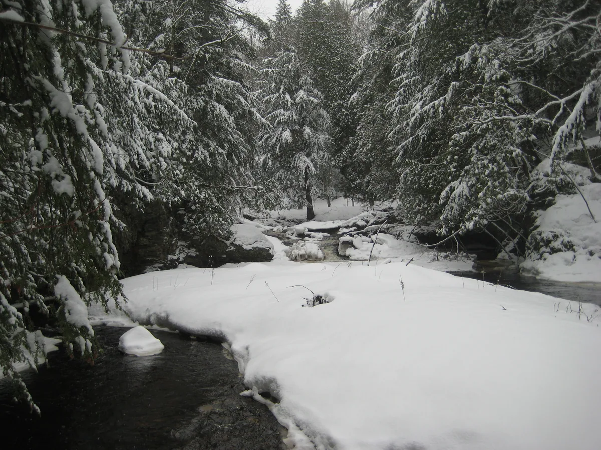 Recent snowfall clogging up the river