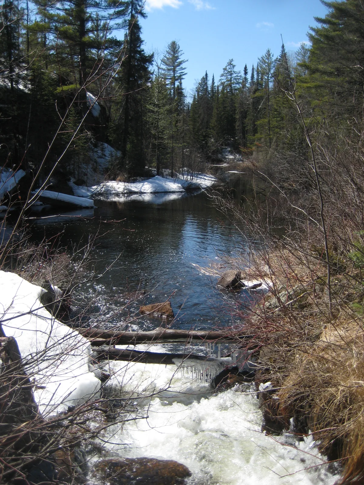 Dark, deep downstream pond