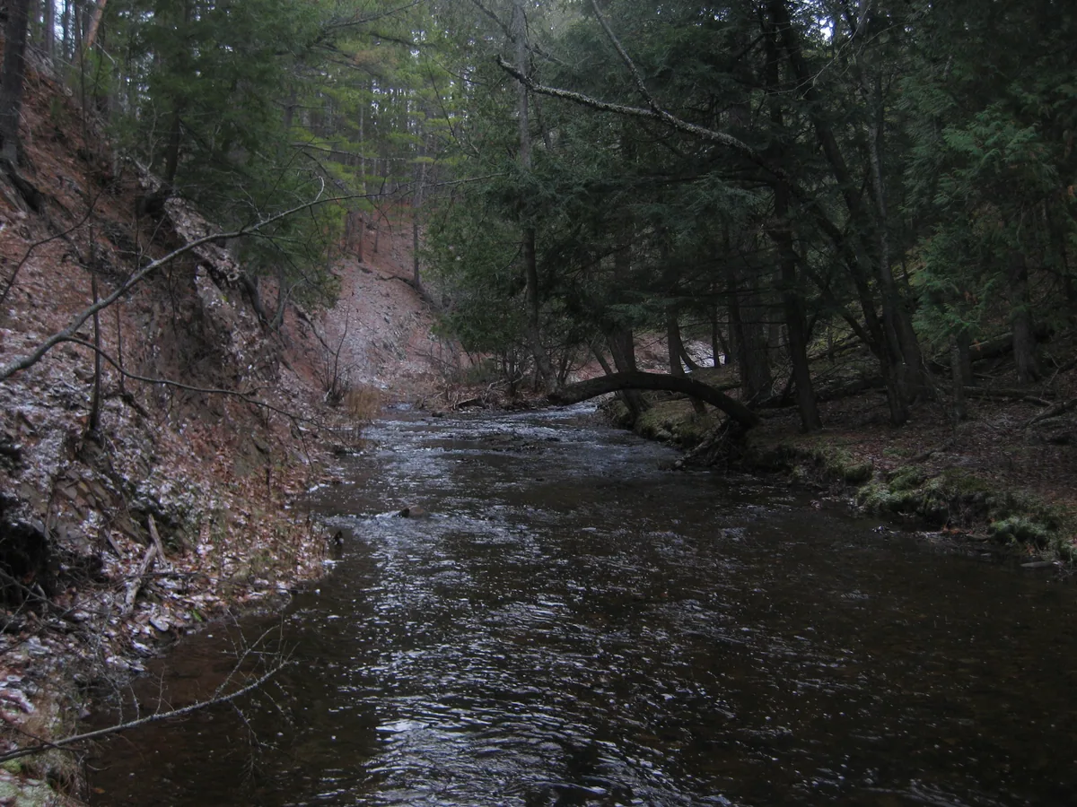 Wide river with tall rock walls