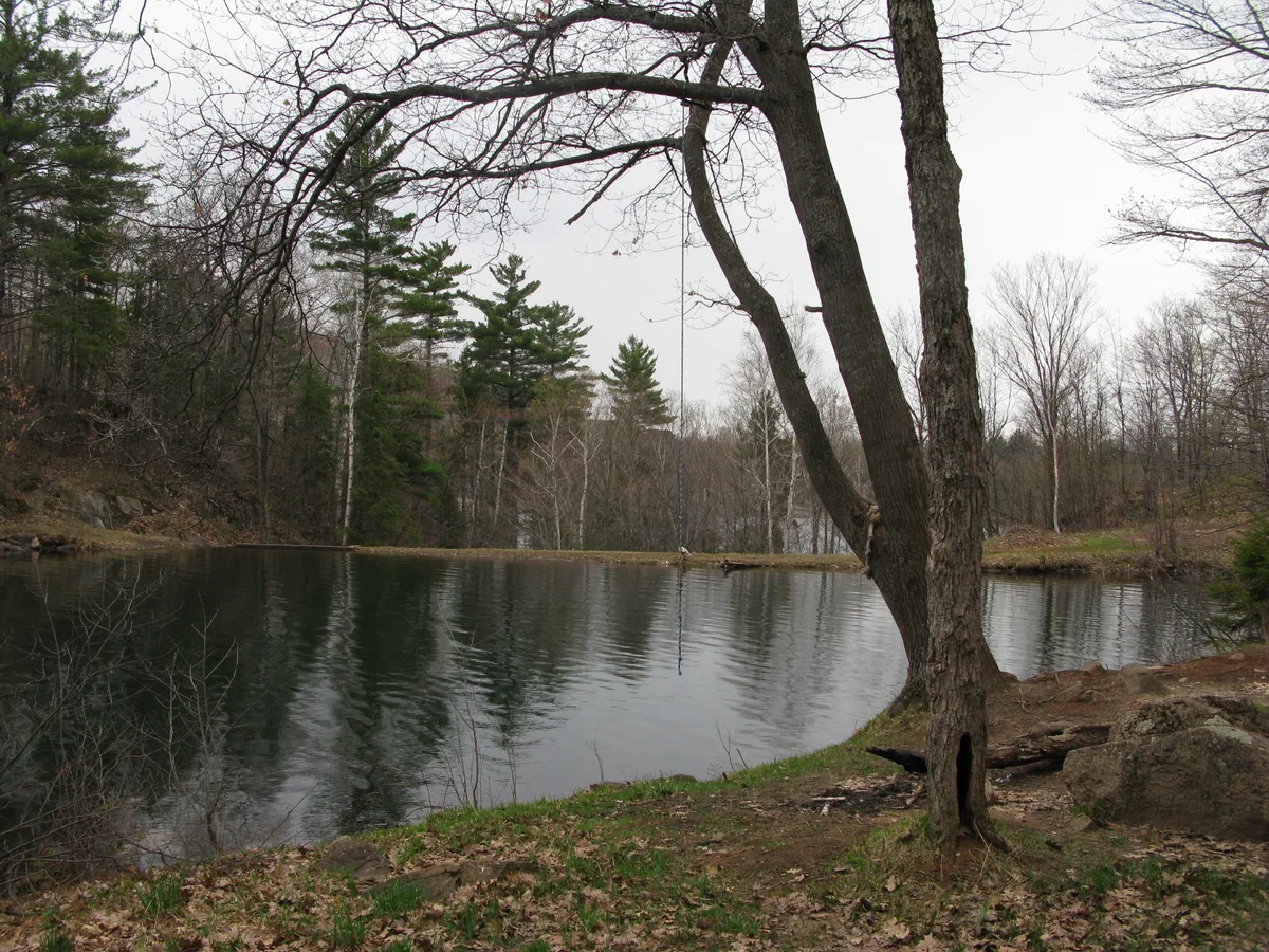 Rope swing and small camping area on the shore