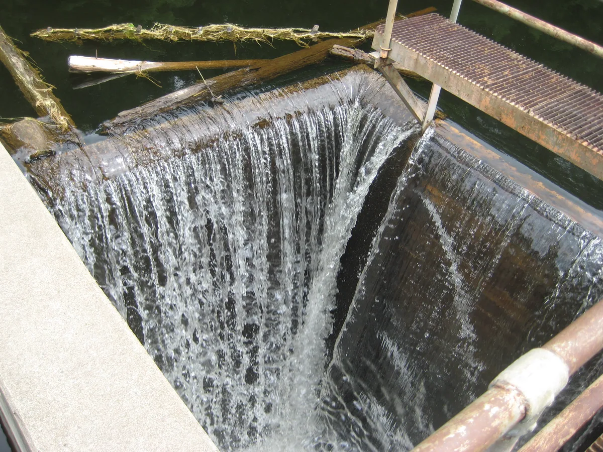Water pouring down the chute