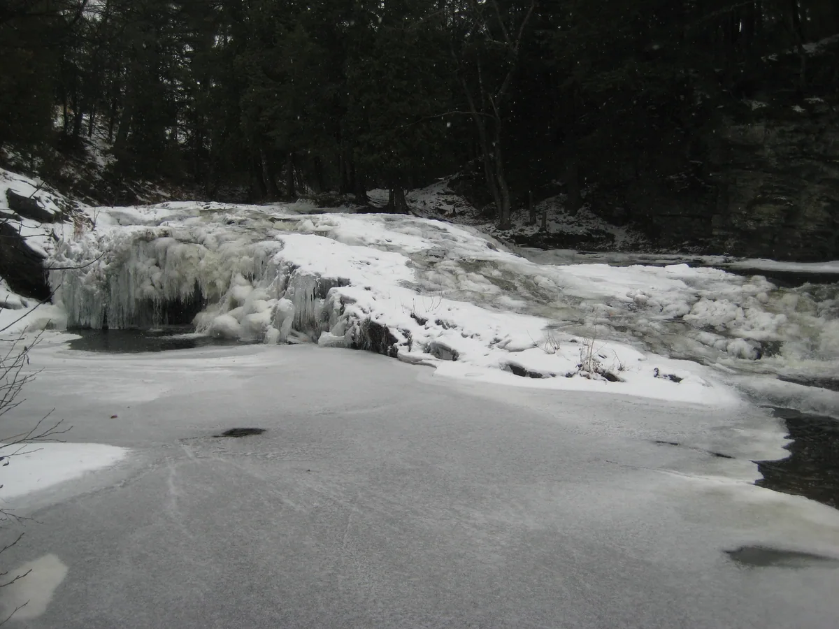 Mounds of ice and snow on the lower falls