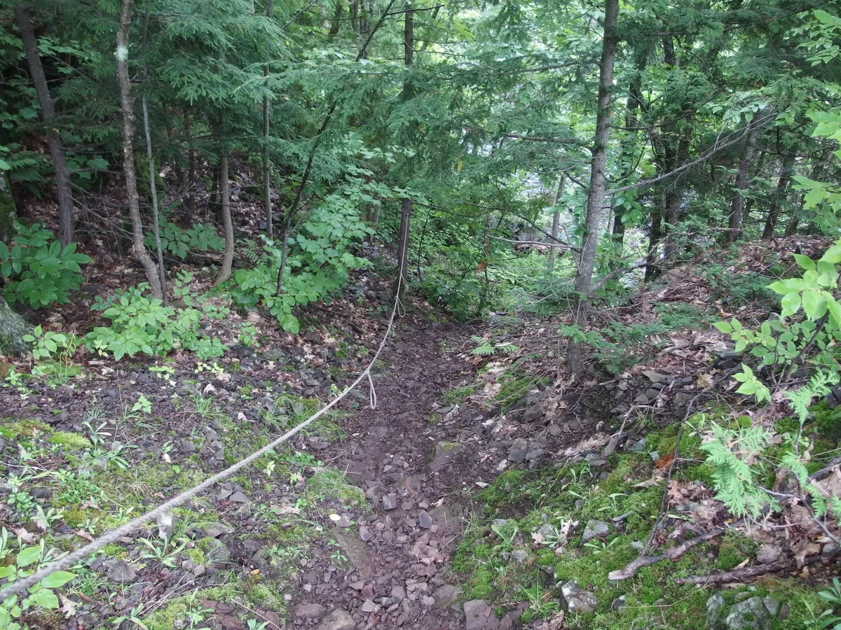 Steep climb down to the creek below