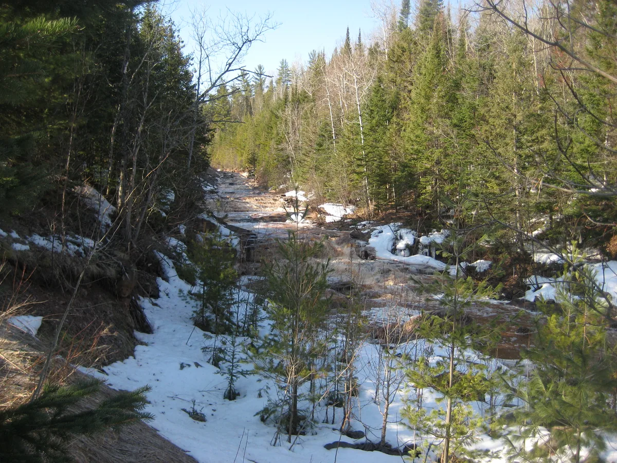 Snowy, muddy creek