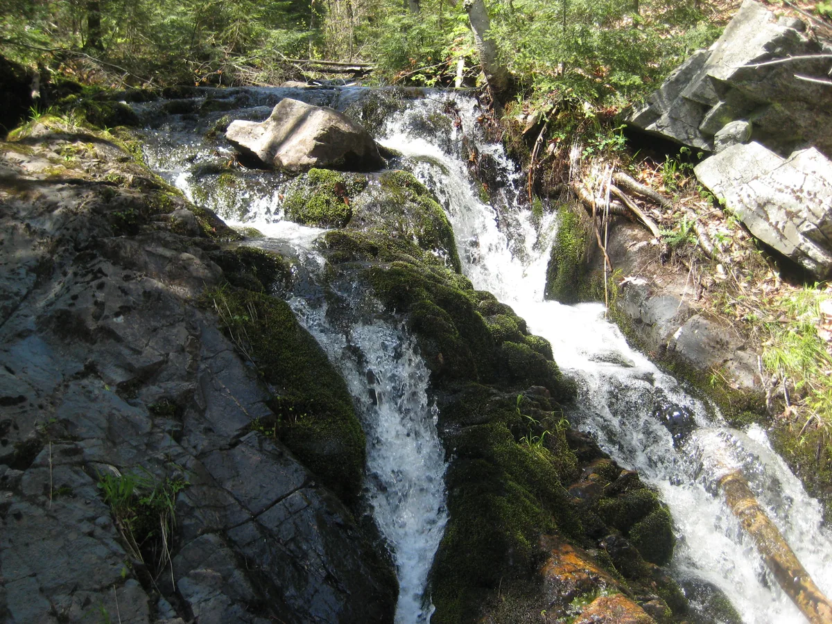 Mossy rocks and narrow chutes