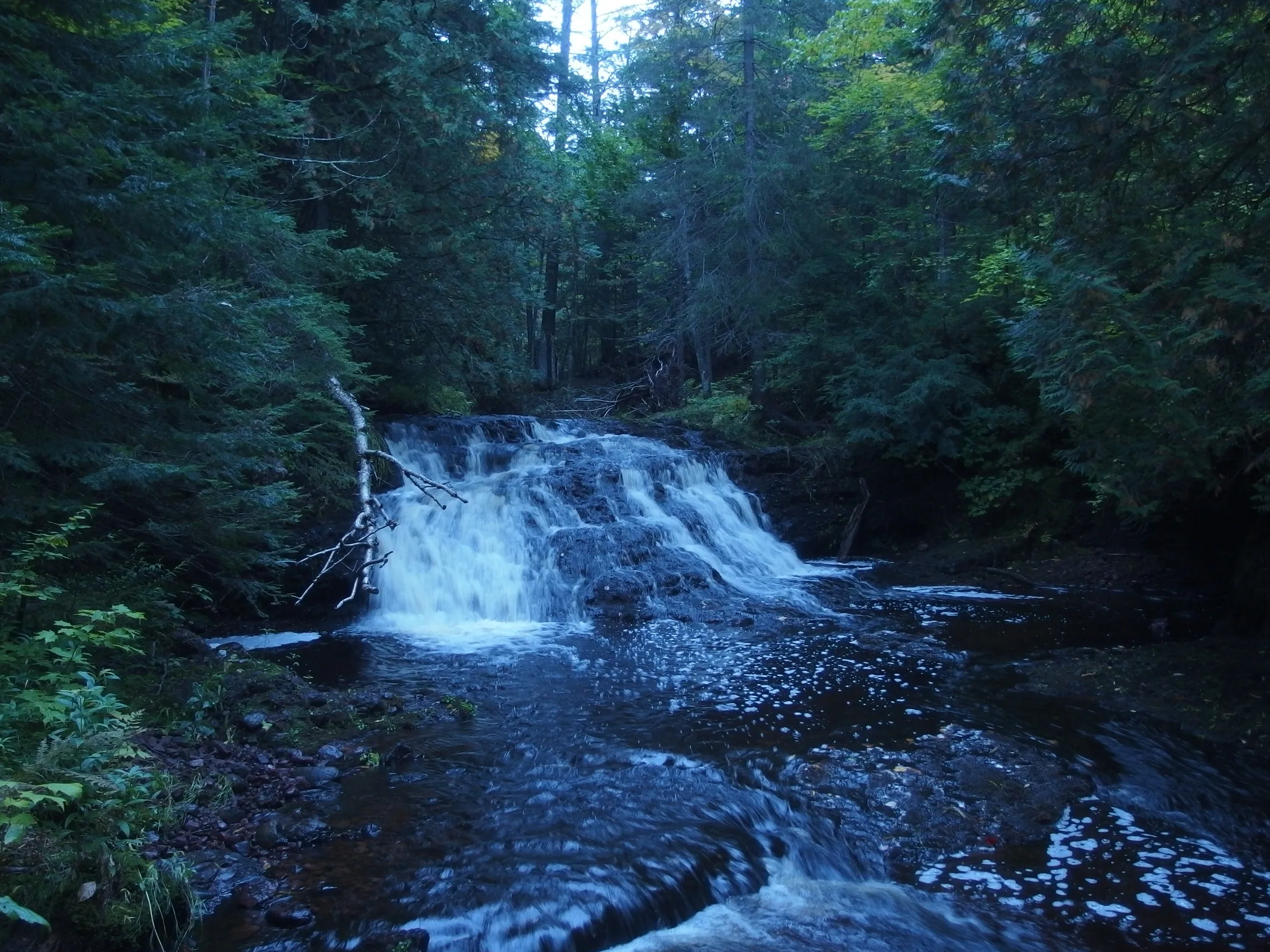Cascading drop in the predawn light