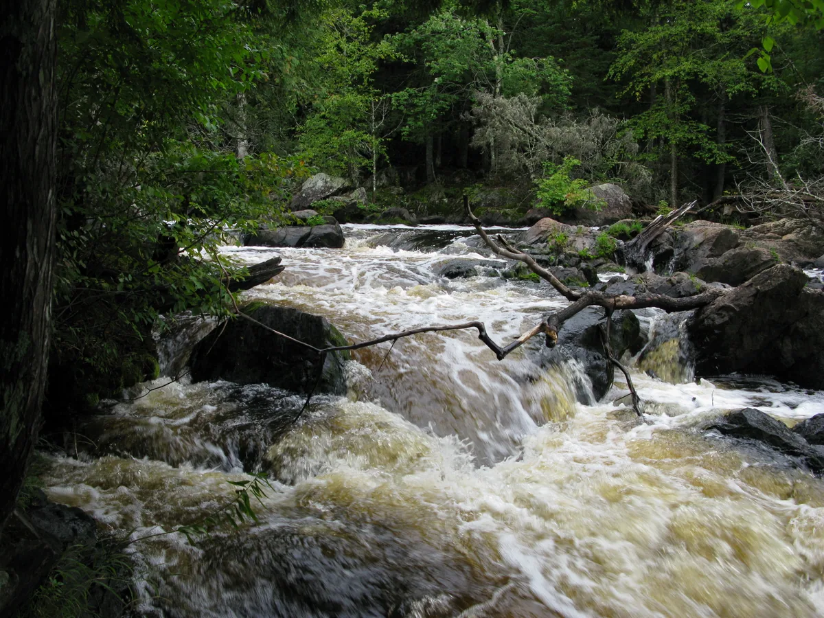 Stained water flowing over the drop